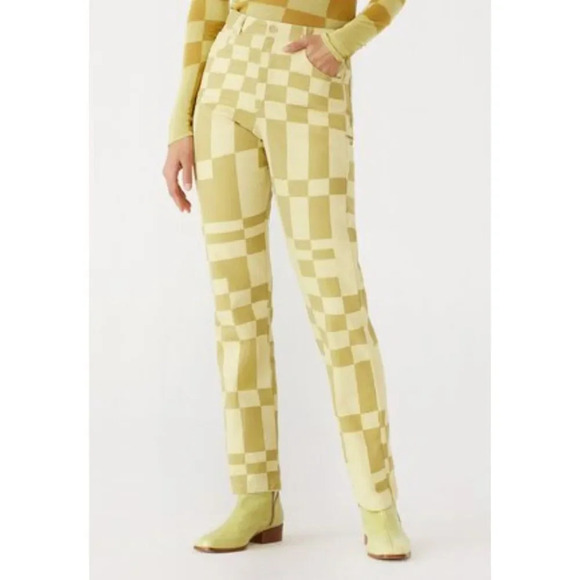 Paloma Wool Jump Pants in Lime Green Check - Picture 1 of 10